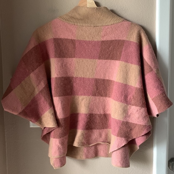 NOTE DI ANITA Merino Wool Made in Italy Plaid Cropped Mock Turtleneck Poncho - Picture 9 of 9